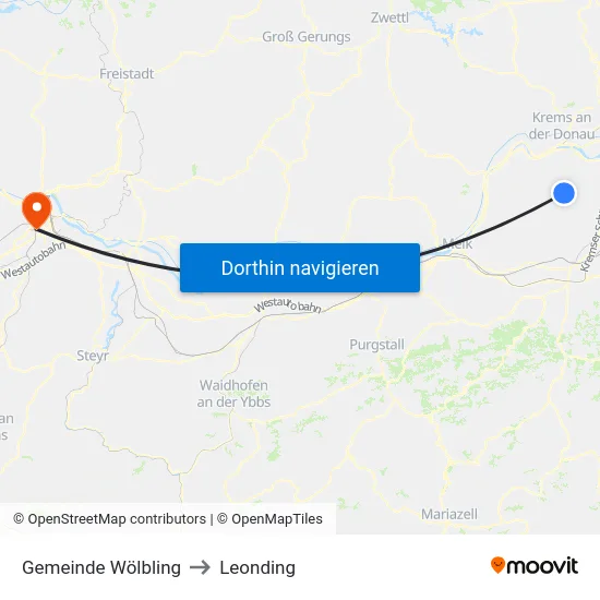 Gemeinde Wölbling to Leonding map