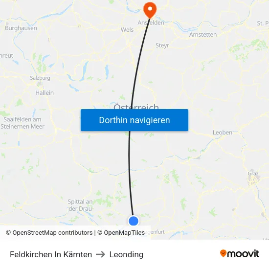 Feldkirchen In Kärnten to Leonding map