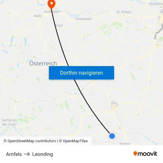 Arnfels to Leonding map