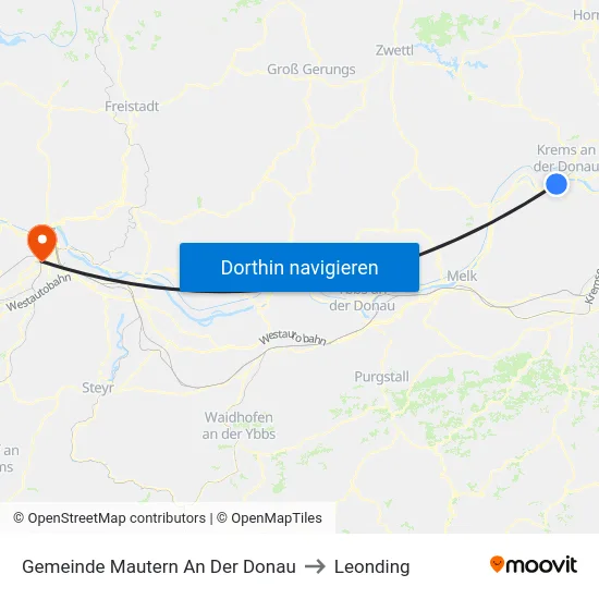 Gemeinde Mautern An Der Donau to Leonding map