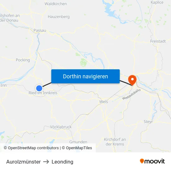 Aurolzmünster to Leonding map