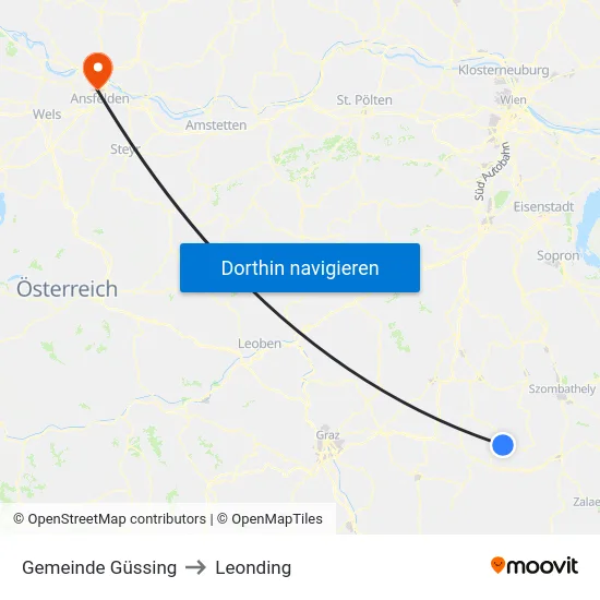 Gemeinde Güssing to Leonding map