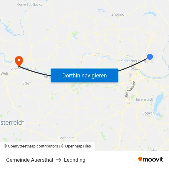 Gemeinde Auersthal to Leonding map