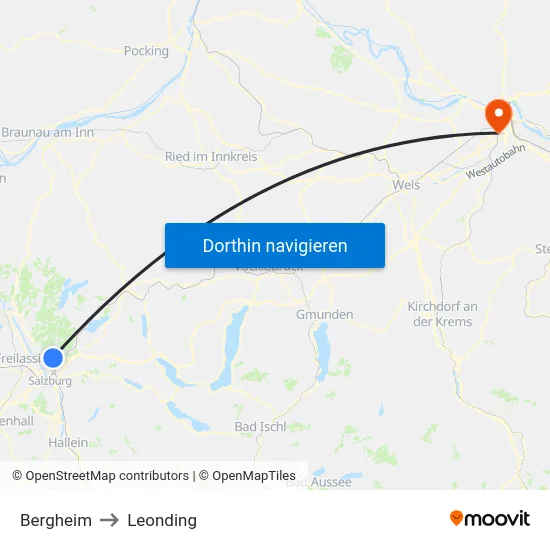 Bergheim to Leonding map