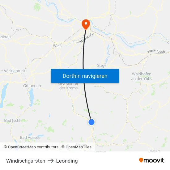 Windischgarsten to Leonding map