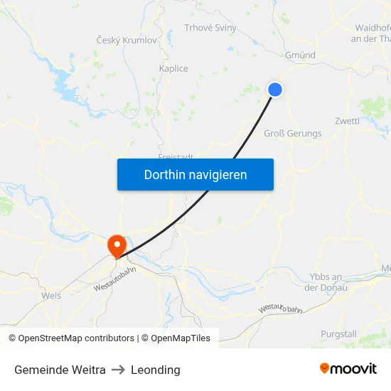 Gemeinde Weitra to Leonding map