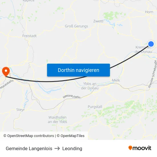 Gemeinde Langenlois to Leonding map