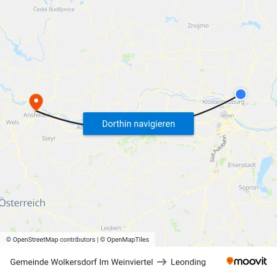 Gemeinde Wolkersdorf Im Weinviertel to Leonding map