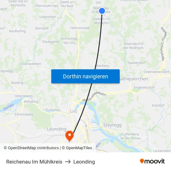 Reichenau Im Mühlkreis to Leonding map