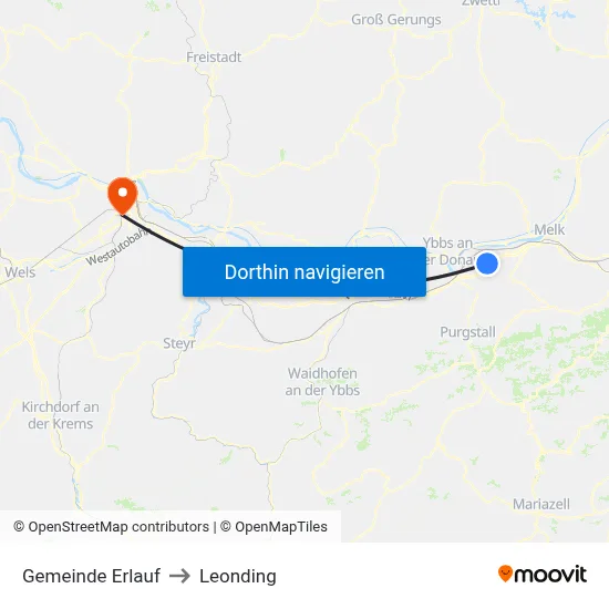 Gemeinde Erlauf to Leonding map