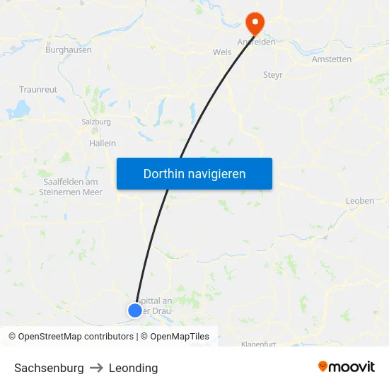 Sachsenburg to Leonding map