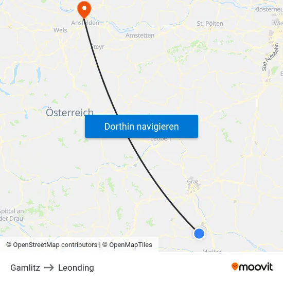 Gamlitz to Leonding map
