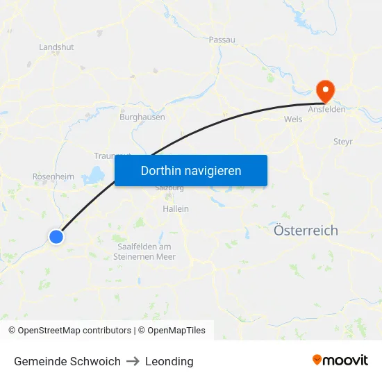 Gemeinde Schwoich to Leonding map