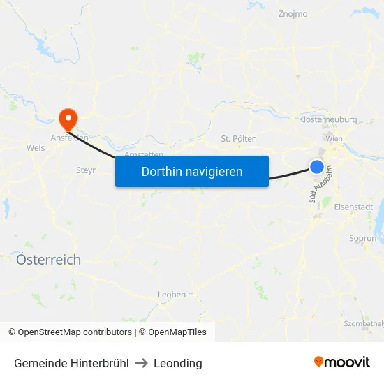 Gemeinde Hinterbrühl to Leonding map
