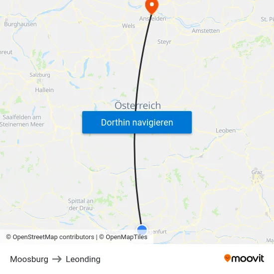 Moosburg to Leonding map