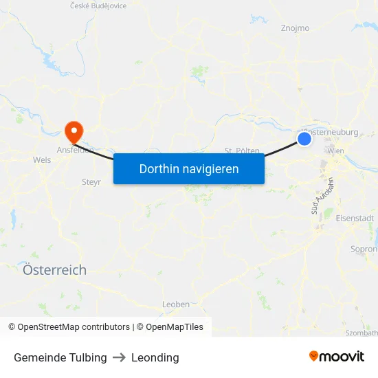 Gemeinde Tulbing to Leonding map