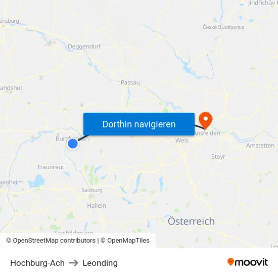 Hochburg-Ach to Leonding map