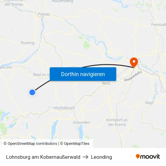 Lohnsburg am Kobernaußerwald to Leonding map