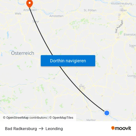 Bad Radkersburg to Leonding map