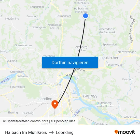Haibach Im Mühlkreis to Leonding map