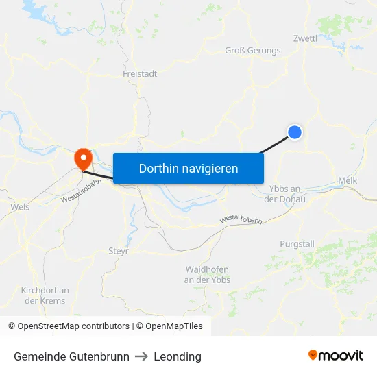 Gemeinde Gutenbrunn to Leonding map