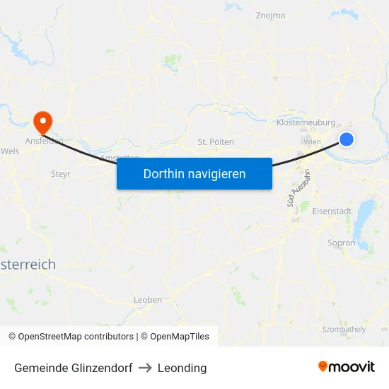 Gemeinde Glinzendorf to Leonding map