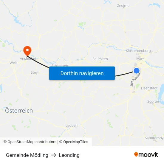 Gemeinde Mödling to Leonding map