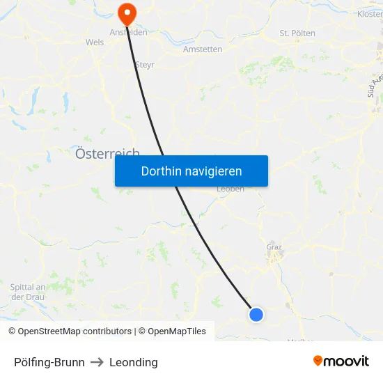 Pölfing-Brunn to Leonding map