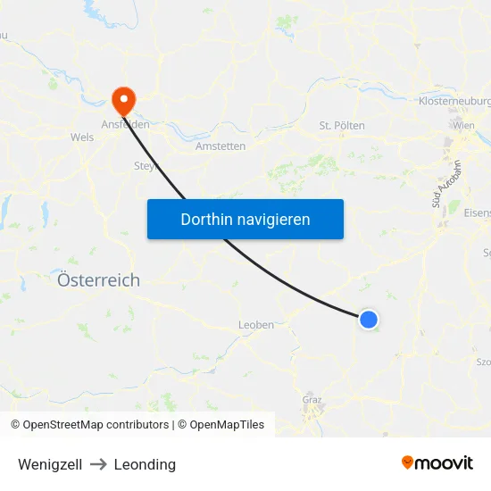 Wenigzell to Leonding map