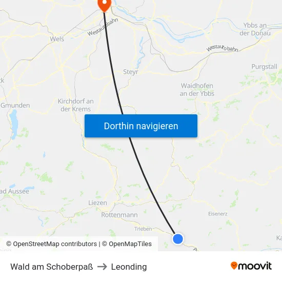 Wald am Schoberpaß to Leonding map
