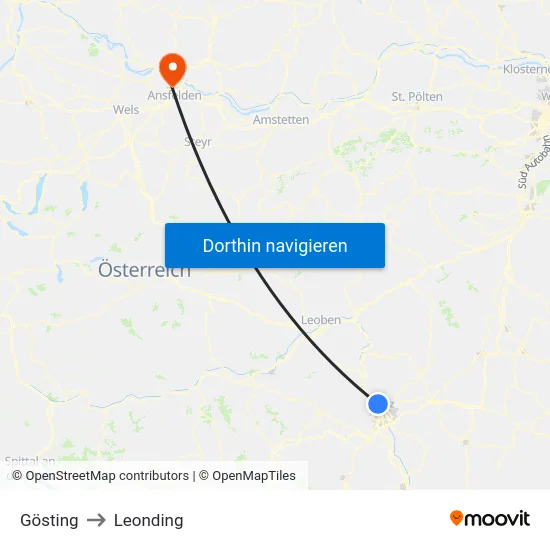 Gösting to Leonding map