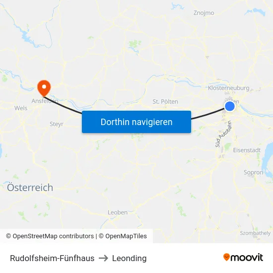 Rudolfsheim-Fünfhaus to Leonding map