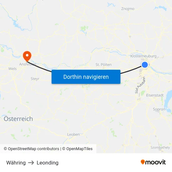 Währing to Leonding map