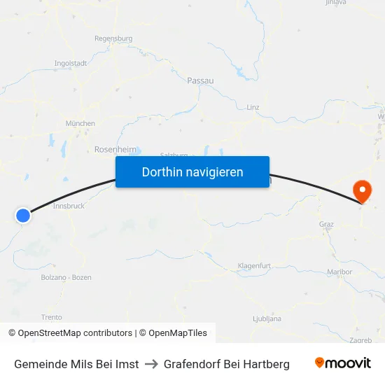 Gemeinde Mils Bei Imst to Grafendorf Bei Hartberg map