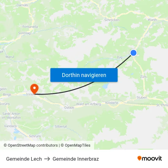 Gemeinde Lech to Gemeinde Innerbraz map