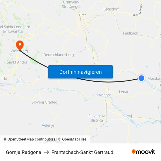 Gornja Radgona to Frantschach-Sankt Gertraud map