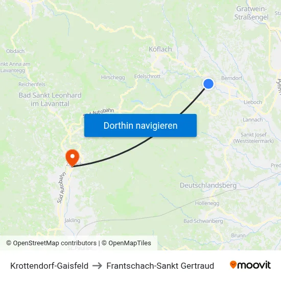 Krottendorf-Gaisfeld to Frantschach-Sankt Gertraud map