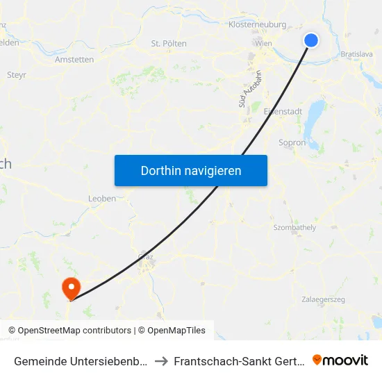 Gemeinde Untersiebenbrunn to Frantschach-Sankt Gertraud map
