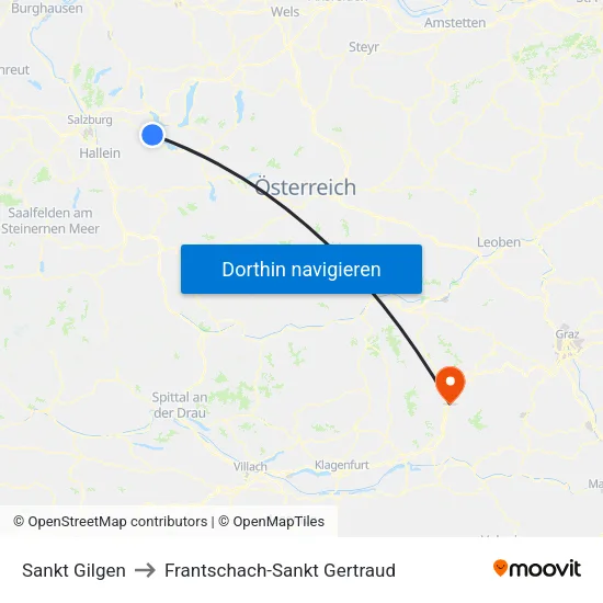 Sankt Gilgen to Frantschach-Sankt Gertraud map