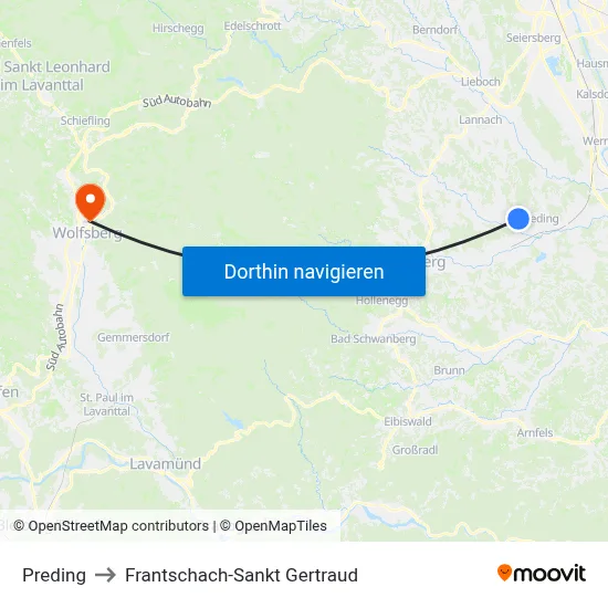 Preding to Frantschach-Sankt Gertraud map