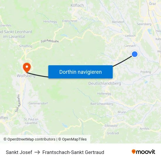 Sankt Josef to Frantschach-Sankt Gertraud map