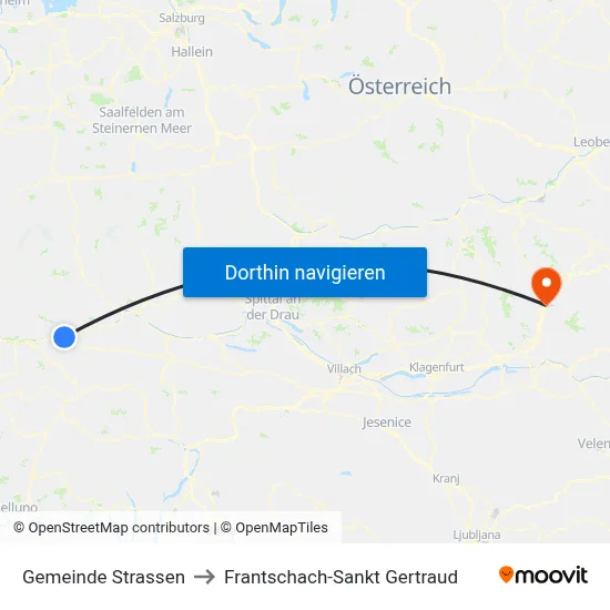 Gemeinde Strassen to Frantschach-Sankt Gertraud map