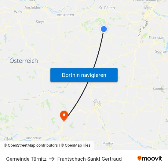 Gemeinde Türnitz to Frantschach-Sankt Gertraud map