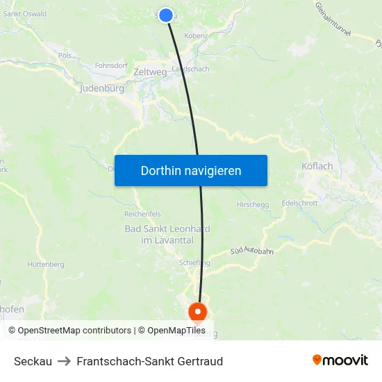 Seckau to Frantschach-Sankt Gertraud map