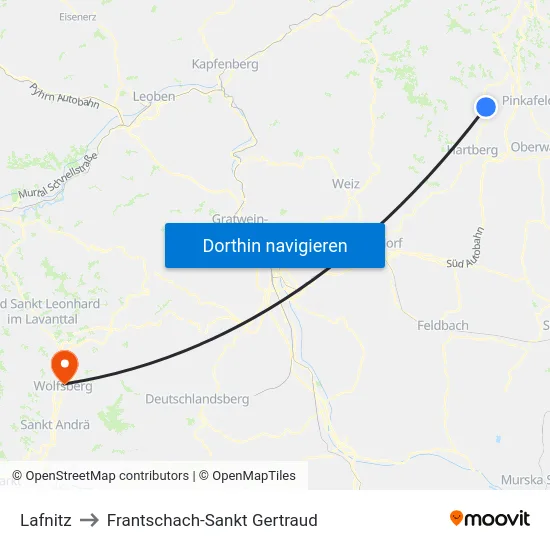 Lafnitz to Frantschach-Sankt Gertraud map