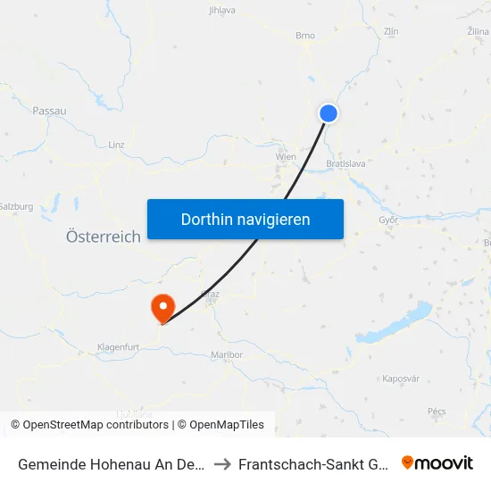 Gemeinde Hohenau An Der March to Frantschach-Sankt Gertraud map