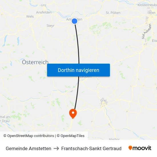 Gemeinde Amstetten to Frantschach-Sankt Gertraud map