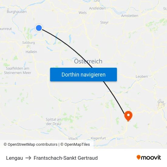 Lengau to Frantschach-Sankt Gertraud map