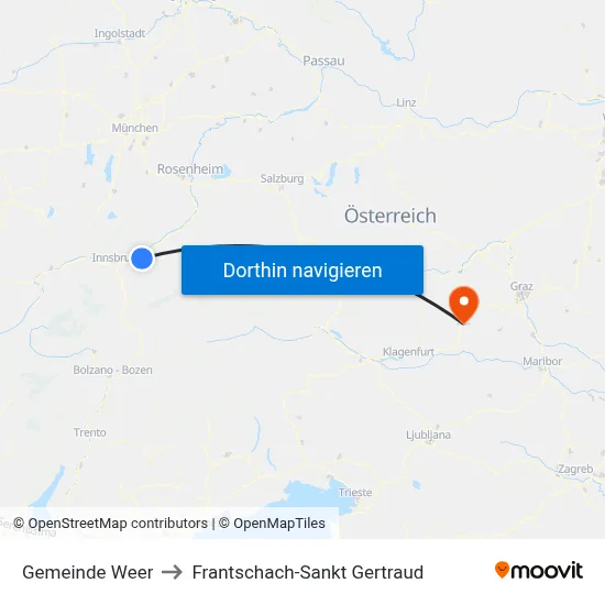 Gemeinde Weer to Frantschach-Sankt Gertraud map