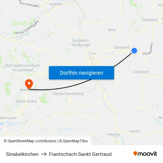Sinabelkirchen to Frantschach-Sankt Gertraud map